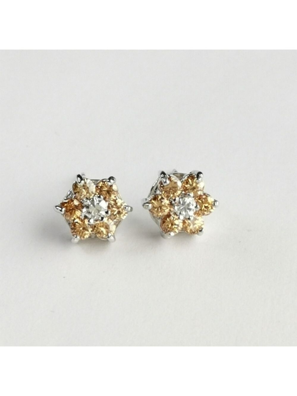 Imperial Topaz Cz cubic zirconia flower stud earrings 14k white gold overlay 🆕